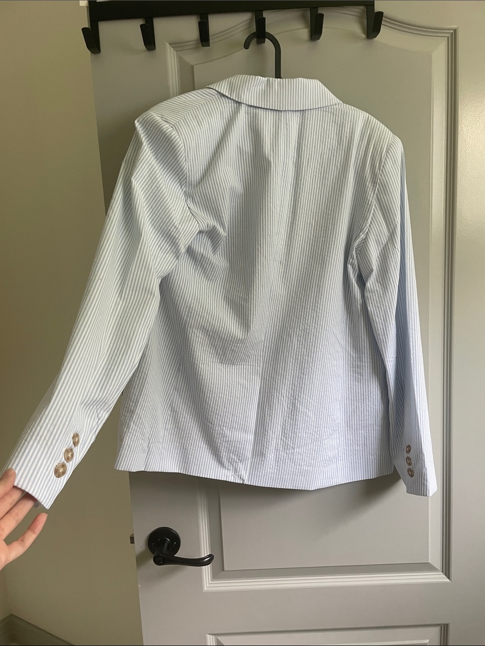 Women’s Workshop Republic Clothing Light Blue and White Striped Blazer - Picture 3 of 5